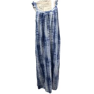 Vince Camuto Maxi Dress Women Large Blue Tie Dye Linen Blend Pocket Boho Coastal